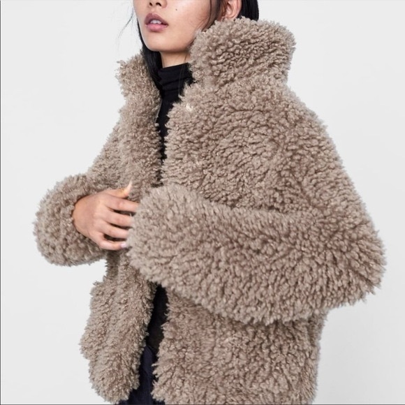 Zara Taupe Teddy Jacket - Picture 2 of 6